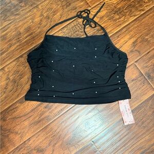 SHEIN Black Halter Crop Top with Embellishments